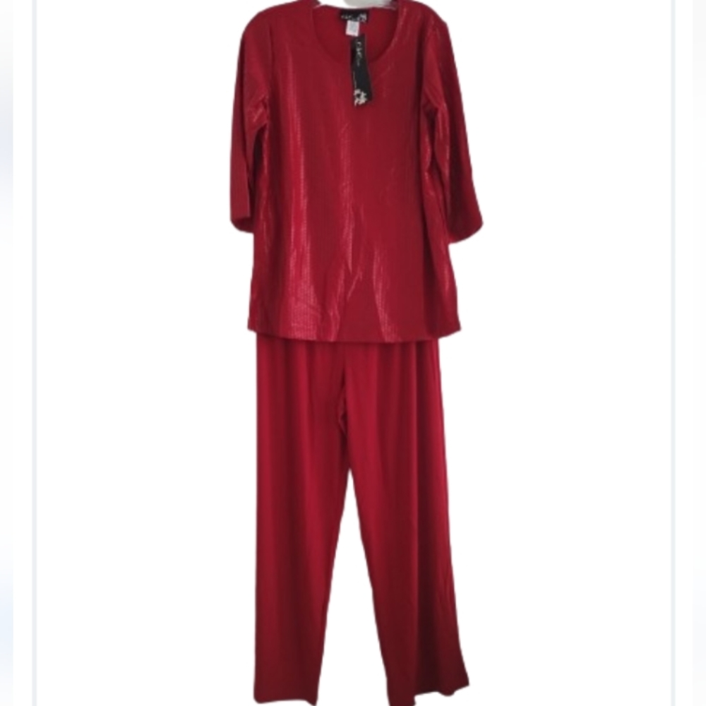 NWT CSC Studio Shimmer Red Tunic & Pants Set L